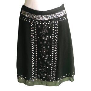 black mid-length skirt lined and  silver sequin‎ M
